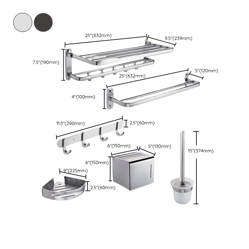 Modern Bathroom Accessory Set with Bathe Shelf/Robe Hooks/Towel Bar in Aluminum