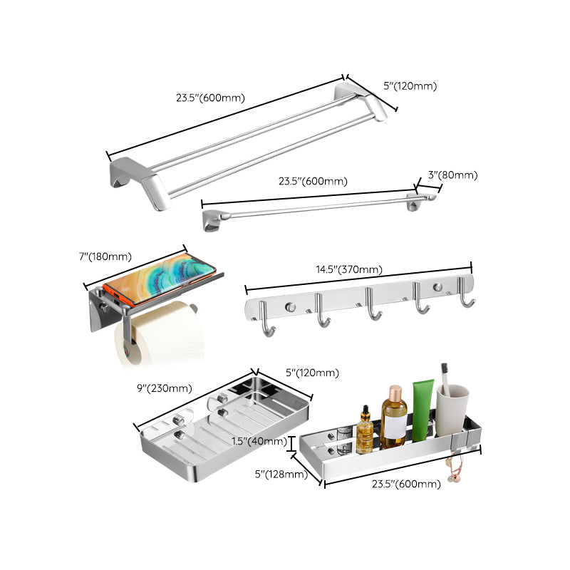 Silver Bathroom Accessories Hardware Set Modern Bathroom Accessory Kit