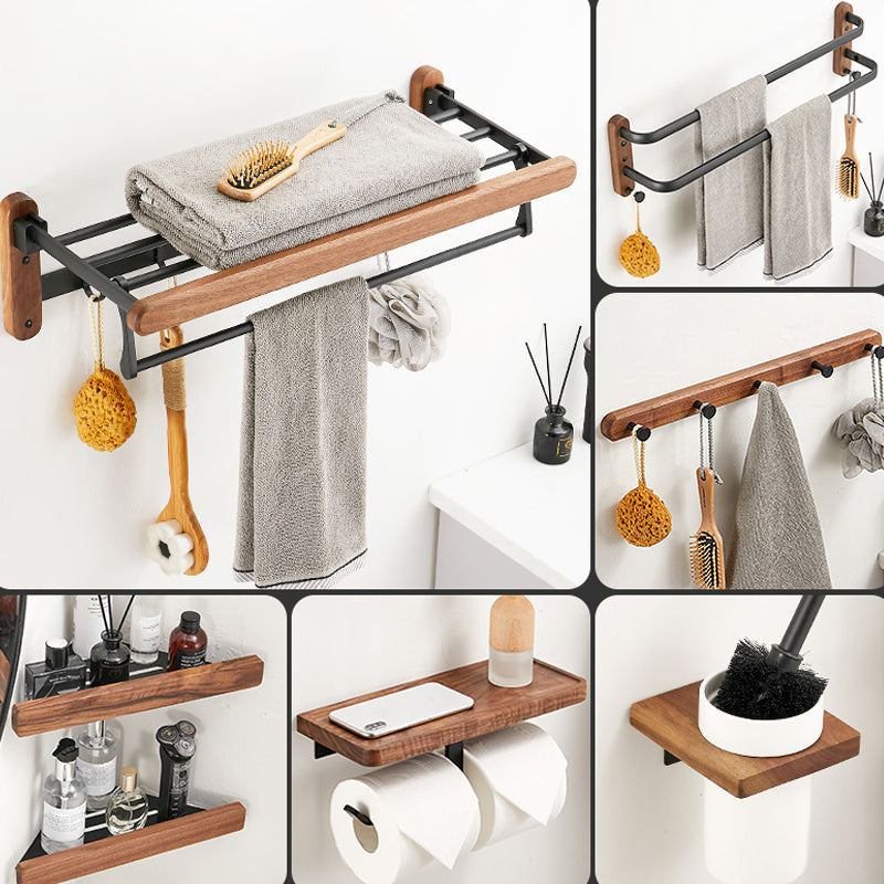 Walnut Brown Bathroom Accessory Set Metal Foldable Bath Hardware Set