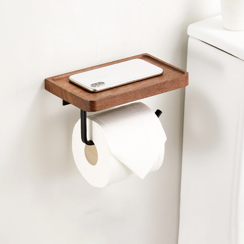 Walnut Brown Bathroom Accessory Set Metal Foldable Bath Hardware Set