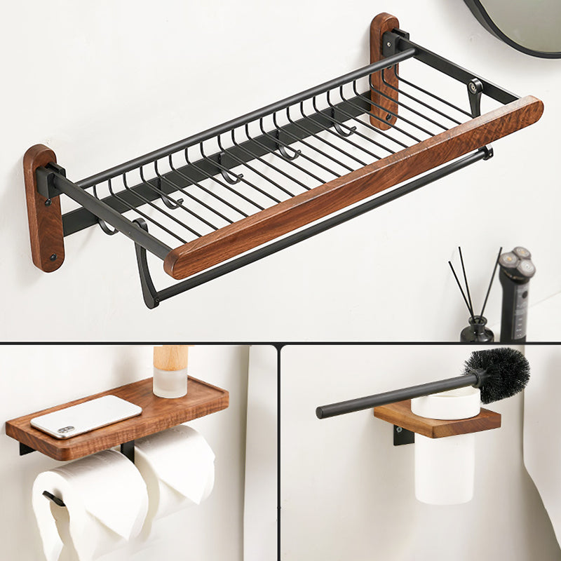 Walnut Brown Bathroom Accessory Set Metal Foldable Bath Hardware Set