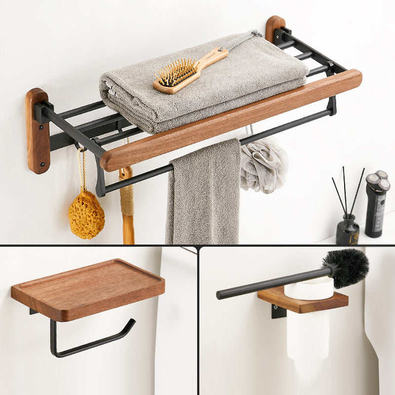 Walnut Brown Bathroom Accessory Set Metal Foldable Bath Hardware Set