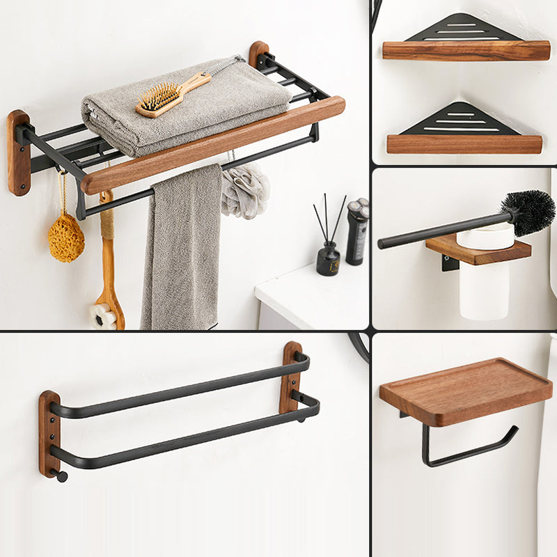 Walnut Brown Bathroom Accessory Set Metal Foldable Bath Hardware Set