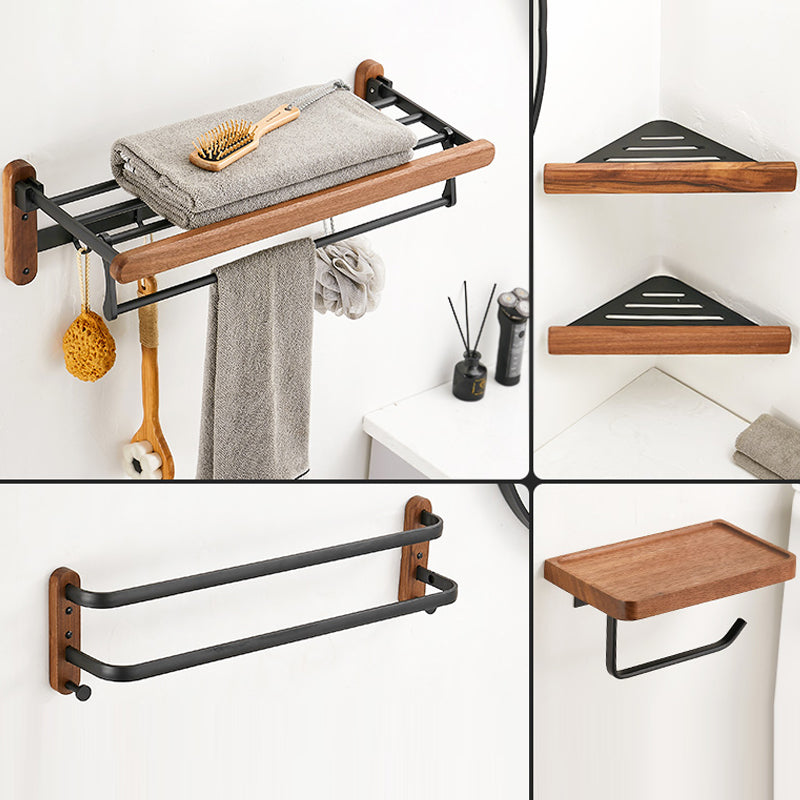 Walnut Brown Bathroom Accessory Set Metal Foldable Bath Hardware Set