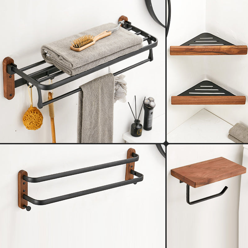 Walnut Brown Bathroom Accessory Set Metal Foldable Bath Hardware Set