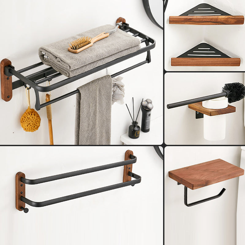 Walnut Brown Bathroom Accessory Set Metal Foldable Bath Hardware Set