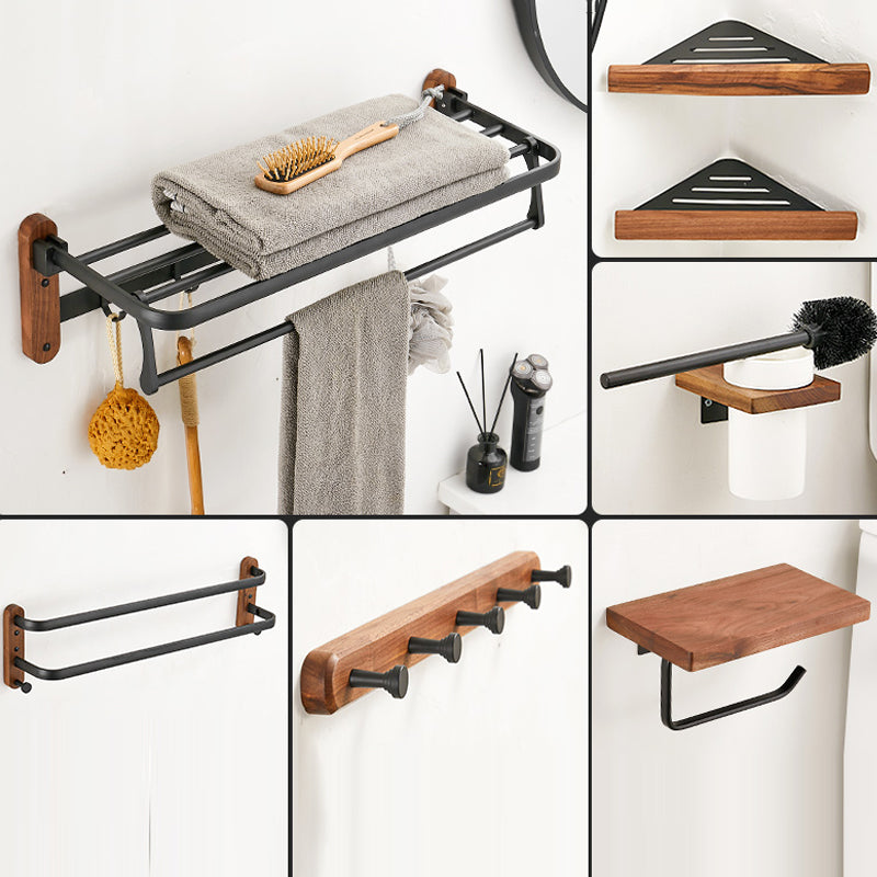 Walnut Brown Bathroom Accessory Set Metal Foldable Bath Hardware Set