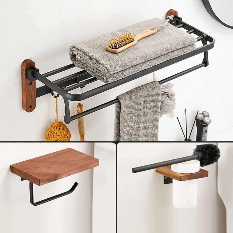 Walnut Brown Bathroom Accessory Set Metal Foldable Bath Hardware Set