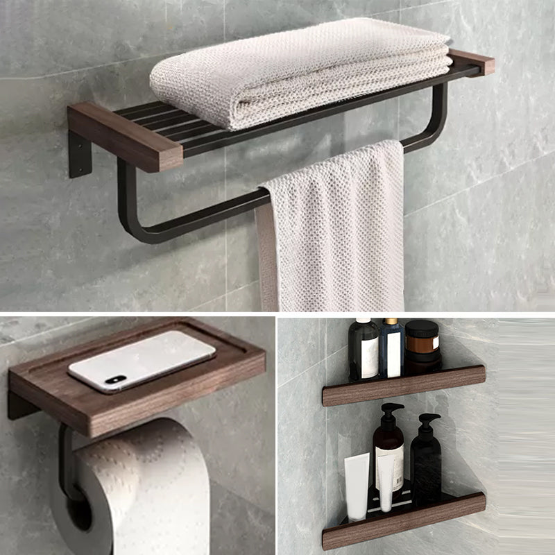 7-Piece Bathroom Accessory Set Metal Bathroom Set with Wood Accents