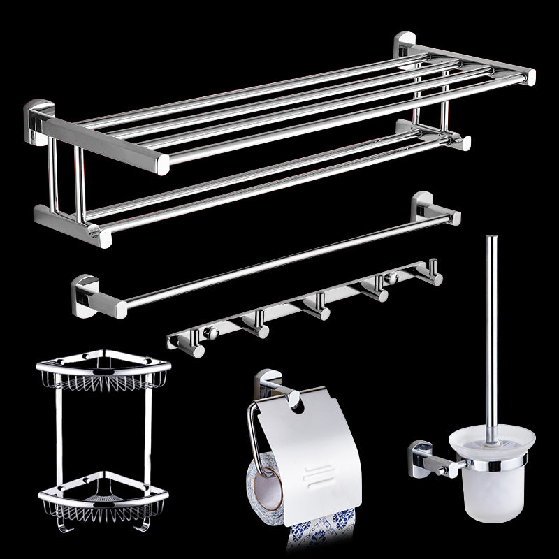 Contemporary Bathroom Accessories Hardware Set In Silver Metal