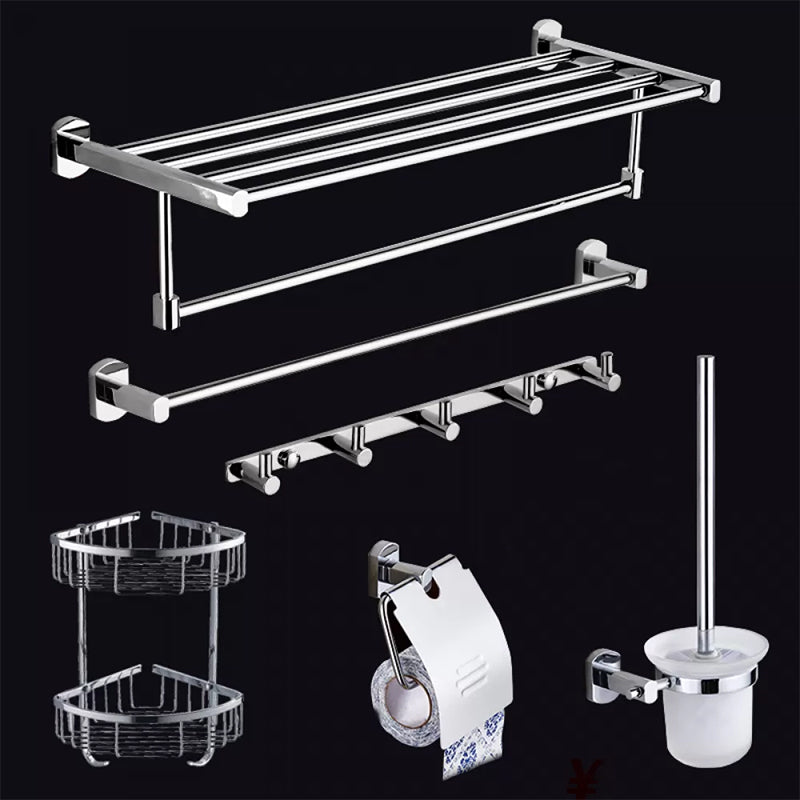 Contemporary Bathroom Accessories Hardware Set In Silver Metal