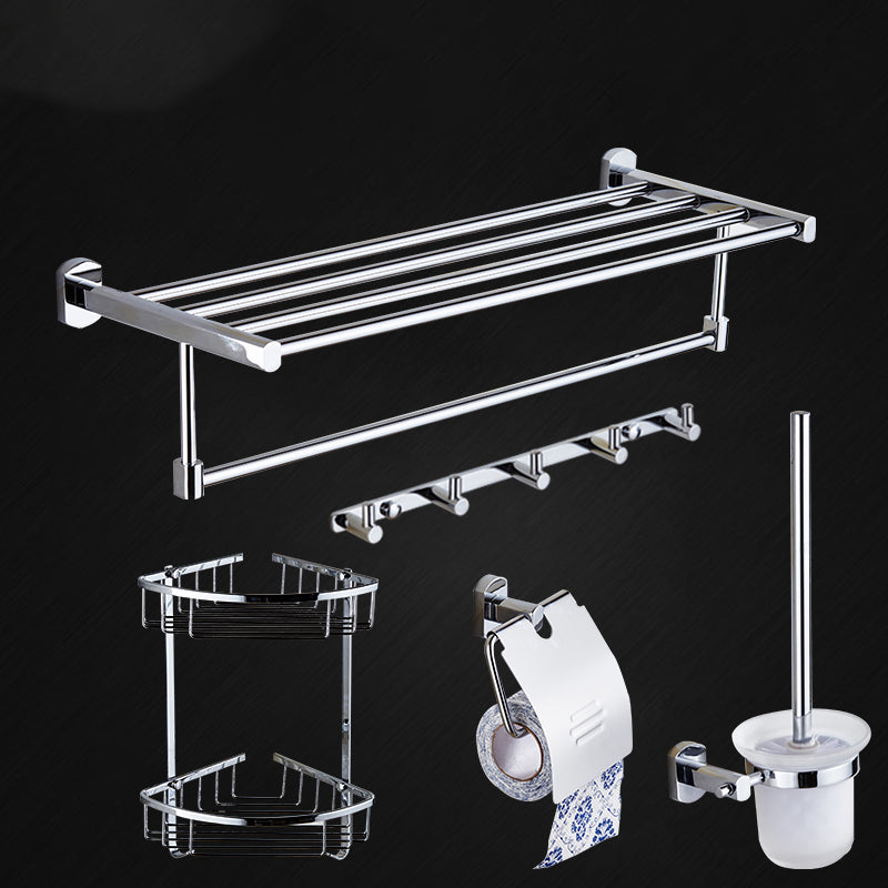 Contemporary Bathroom Accessories Hardware Set In Silver Metal