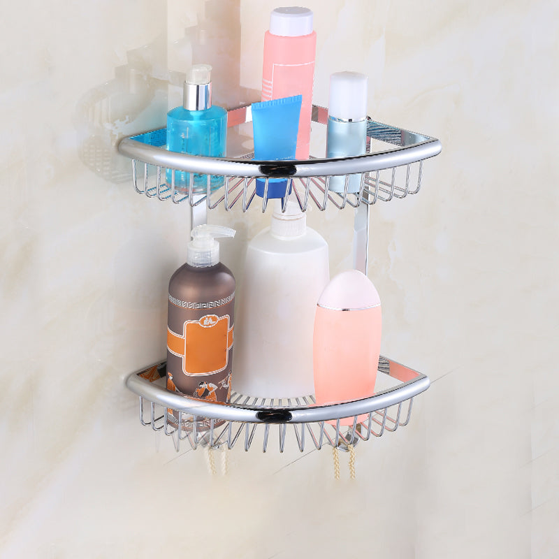 Contemporary Silver Bathroom Set with Bath Shelf and Towel Bar