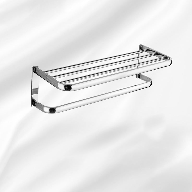 Contemporary Silver Bathroom Set with Bath Shelf and Towel Bar