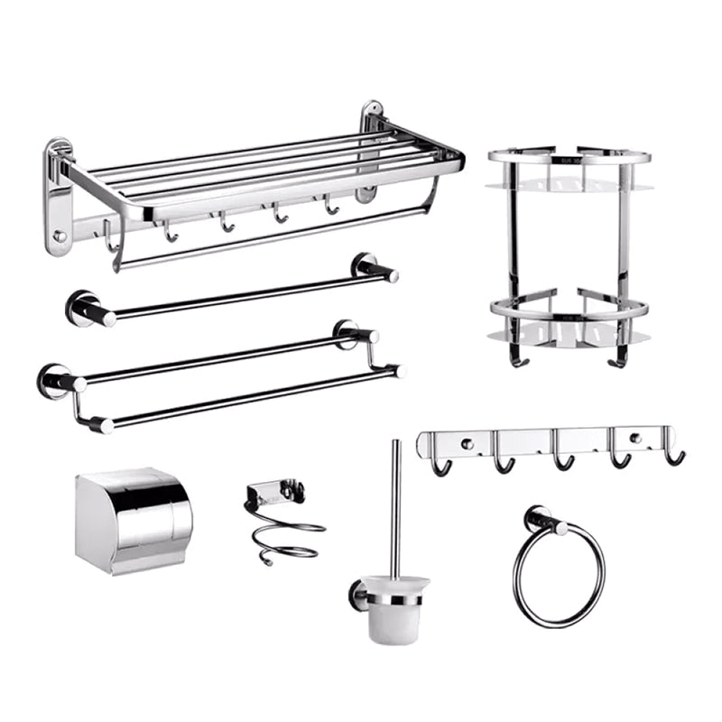 Contemporary Style Silver Metal Bathroom Accessory as Individual or as a Set