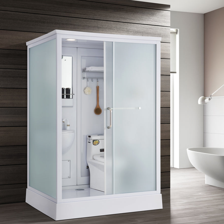 White Rectangular Shower Stall Tempered Glass Shower Enclosure without toilet