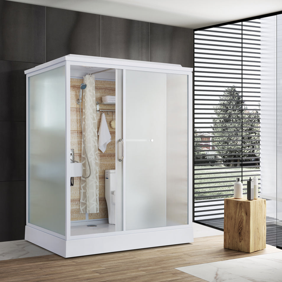 White Rectangular Shower Stall Tempered Glass Shower Enclosure without toilet