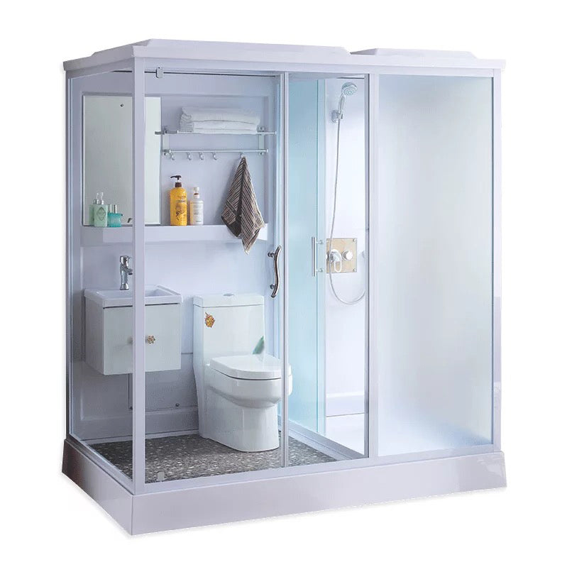 White Rectangular Shower Stall Tempered Glass Shower Enclosure without toilet