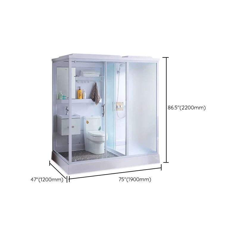 White Rectangular Shower Stall Tempered Glass Shower Enclosure without toilet