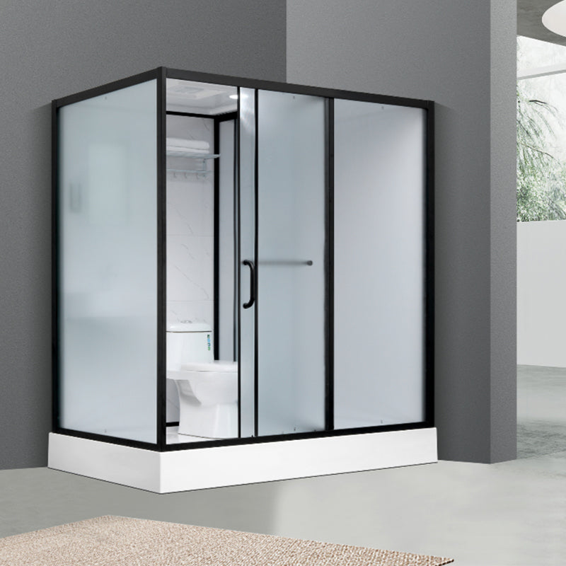 Shower Enclosure Clear Framed Single Sliding Rectangle Black Shower Stall