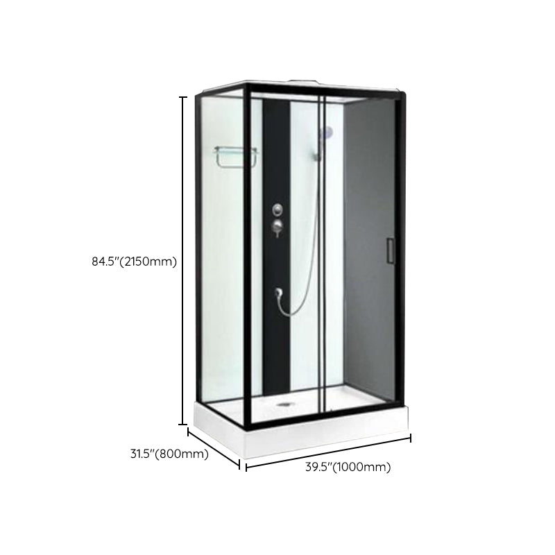 Shower Enclosure Clear Framed Single Sliding Rectangle Black Shower Stall