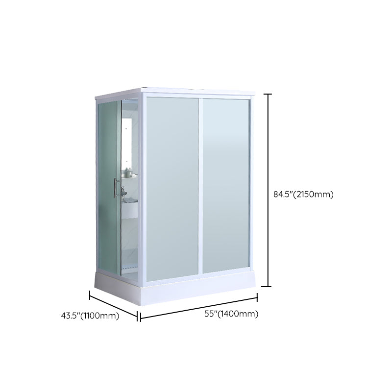 Shower Stall Semi-Frameless Single Sliding Rectangle White Frosted Shower Enclosure