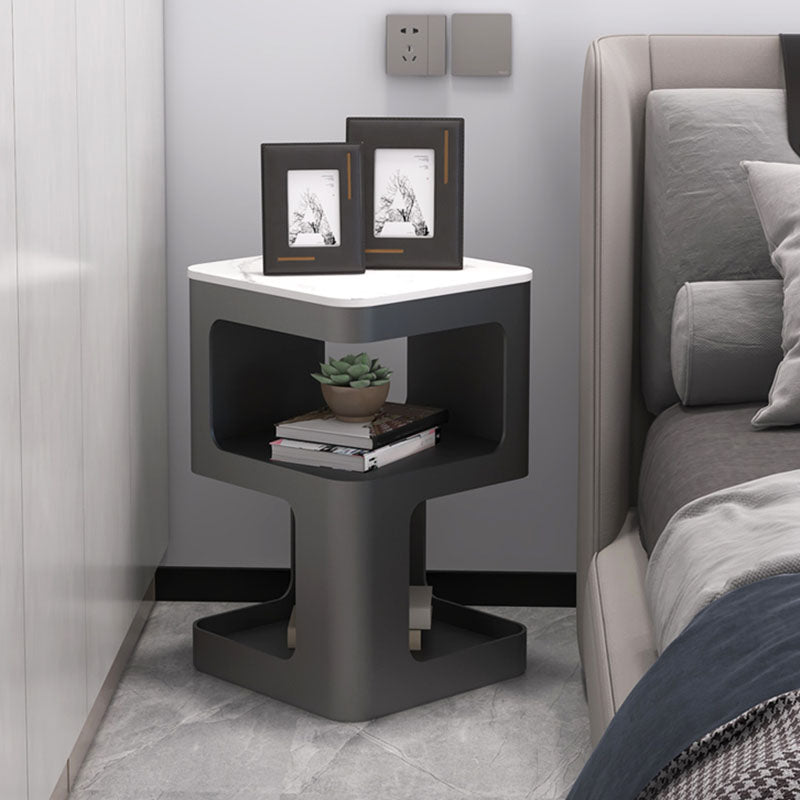 Glam Accent Table Nightstand Metal/Stone Night Table for Bedroom