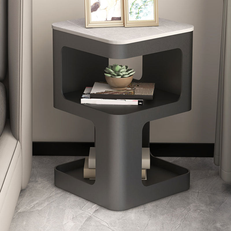 Glam Accent Table Nightstand Metal/Stone Night Table for Bedroom