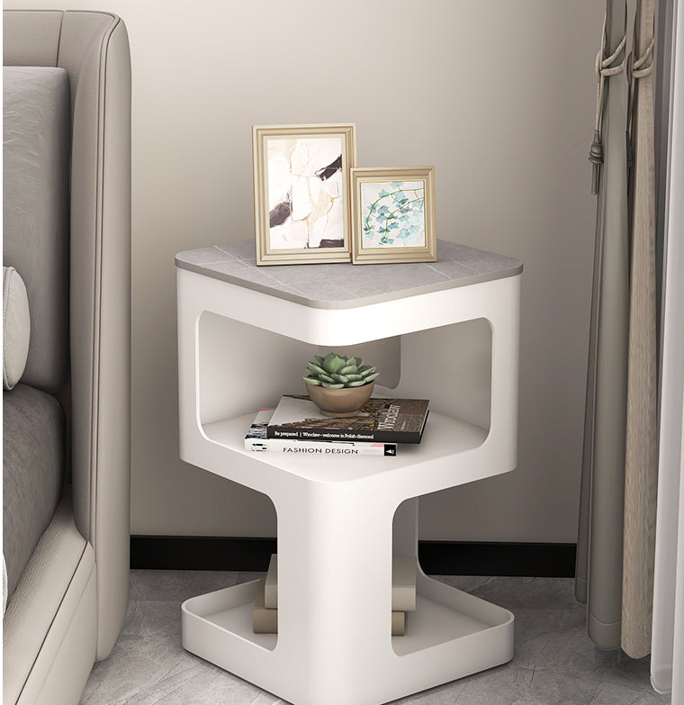 Glam Accent Table Nightstand Metal/Stone Night Table for Bedroom