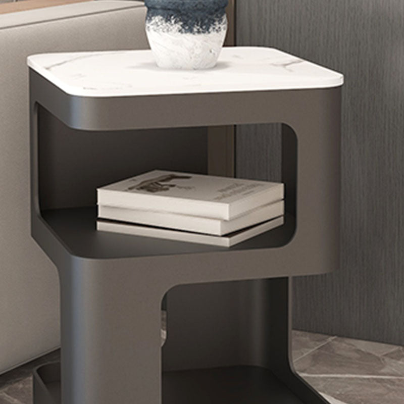 Glam Accent Table Nightstand Metal/Stone Night Table for Bedroom