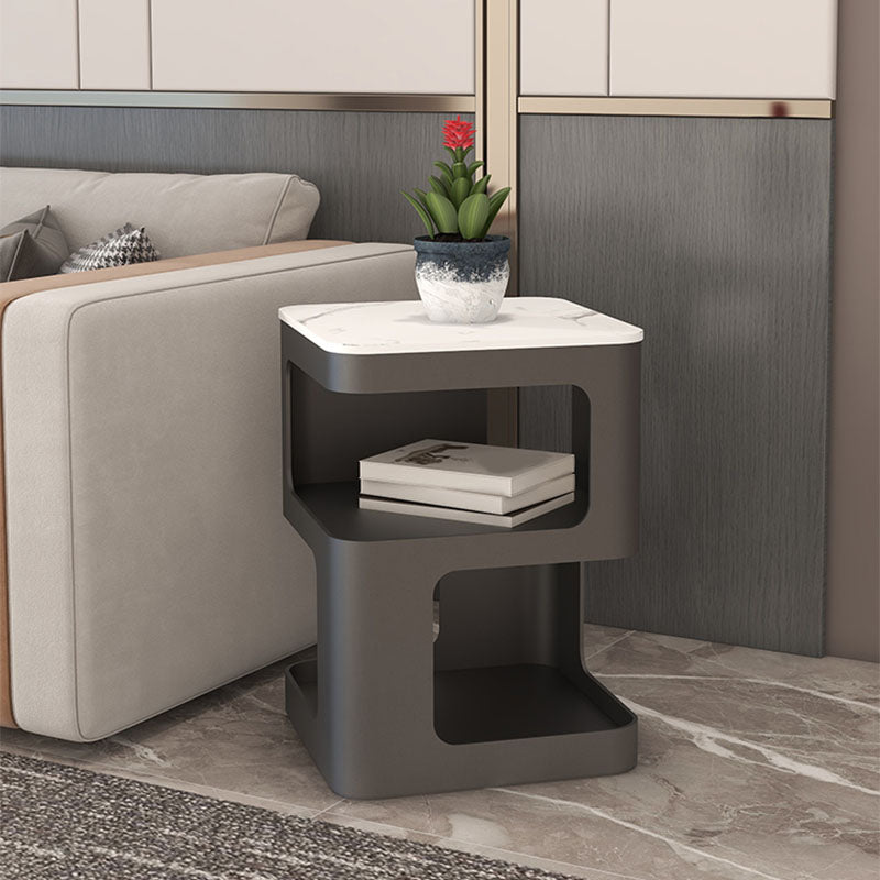 Glam Accent Table Nightstand Metal/Stone Night Table for Bedroom