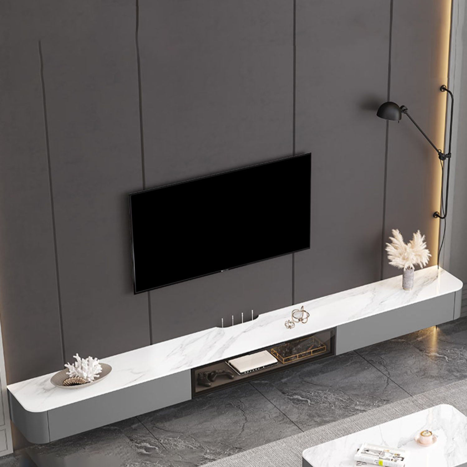 Enclosed Storage TV Media Console Stone Media Console with Drawers