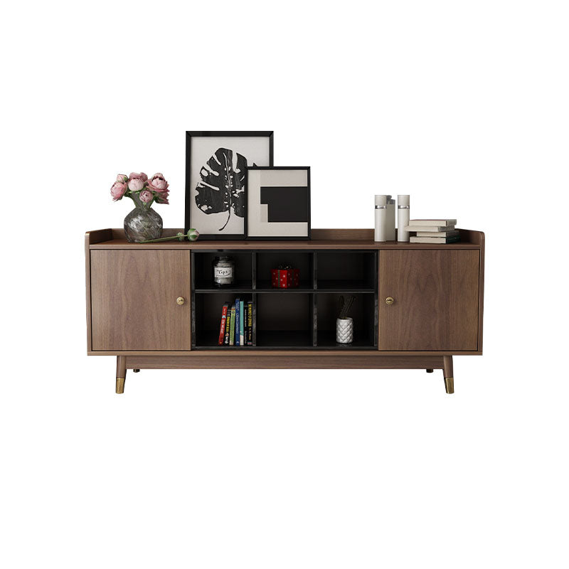 Faux Wood Media Console Contemporary Gray TV Console with Drawers