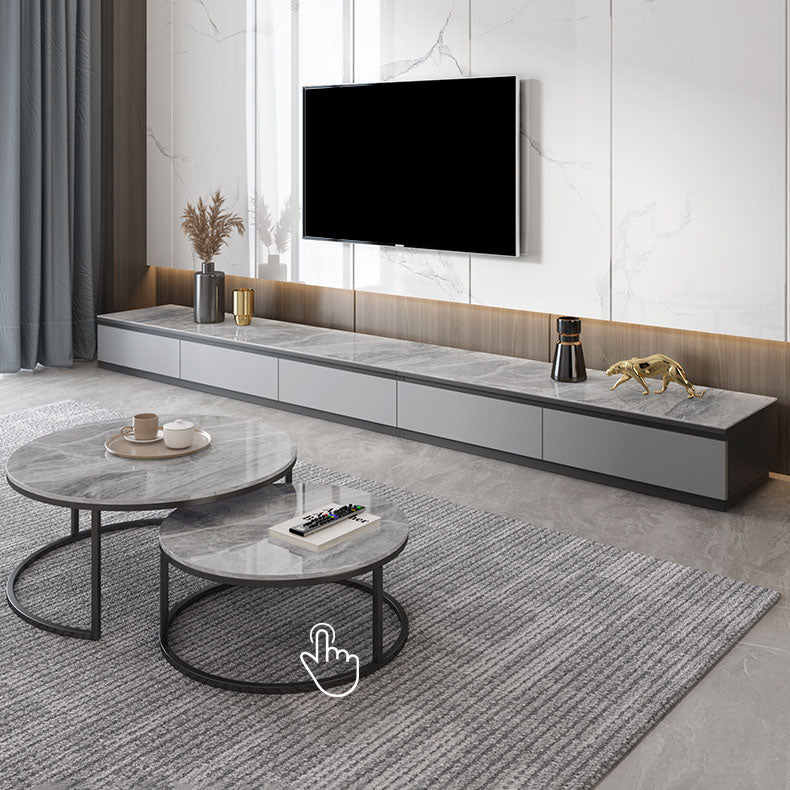 Faux Wood Media Console Contemporary Gray TV Console with Drawers