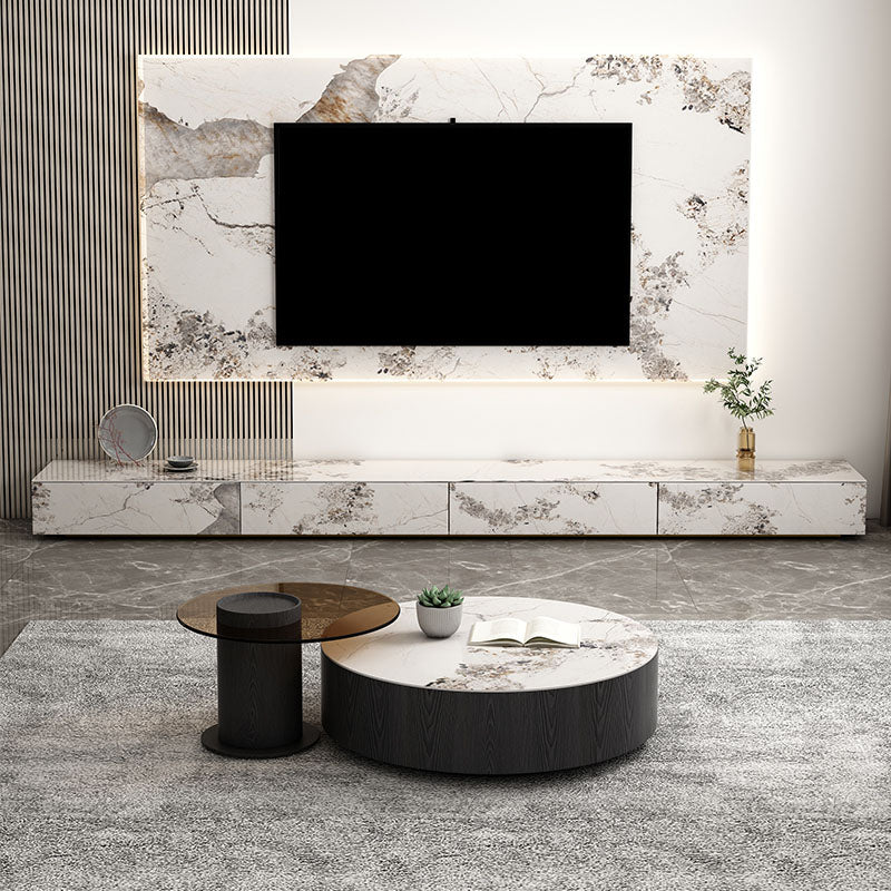 Stone TV Console Contemporary White Media Console with Drawers