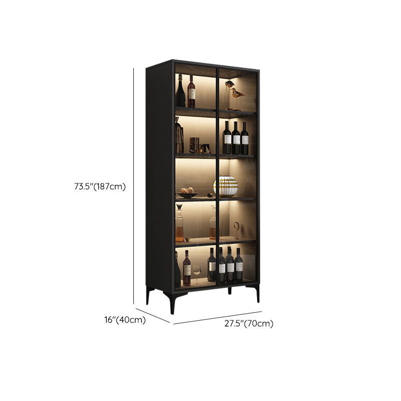 Contemporary Faux Wood Display Stand Glass Doors Storage Cabinet for Dining Room