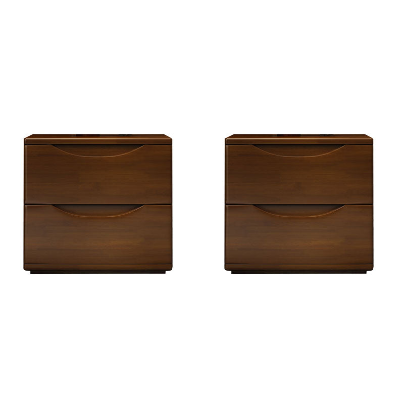 Contemporary Wood Night Table Storage Accent Table Nightstand with 2 Drawers for Home