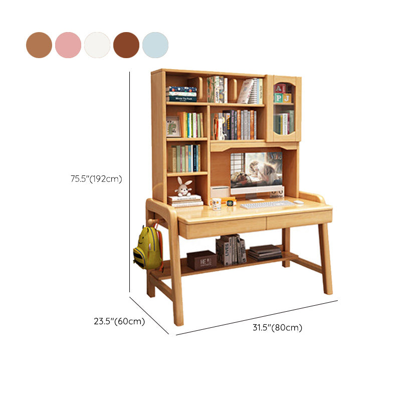 Solid Wood Study Desk Ergonomic Home Desk with Chair with Bookshelf