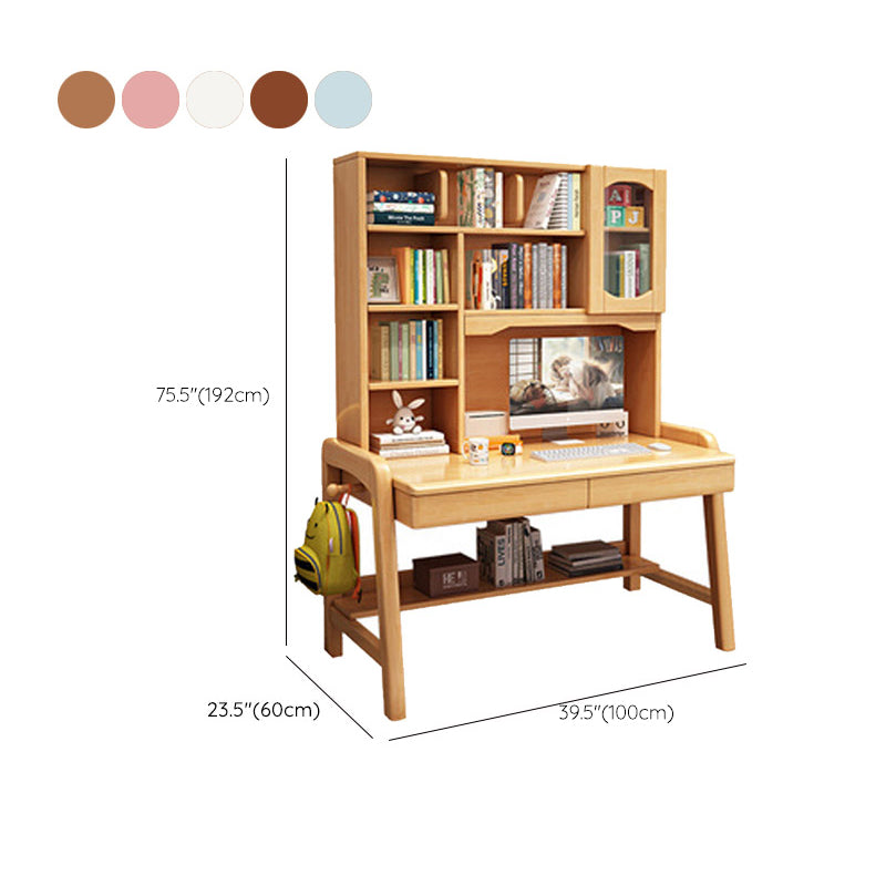 Solid Wood Study Desk Ergonomic Home Desk with Chair with Bookshelf