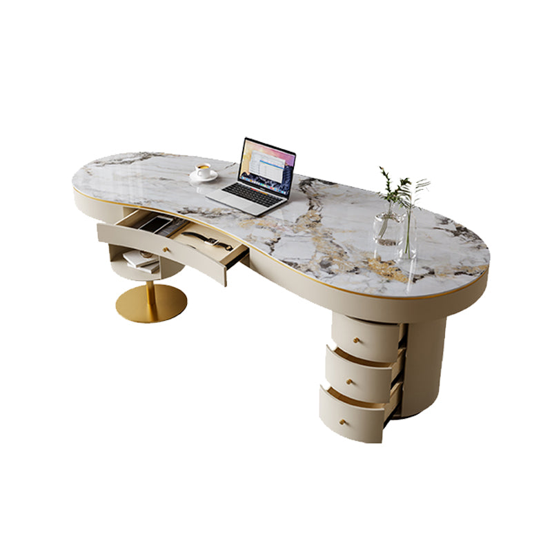 Modern Style Stone Office Desk Irregular Shape Task Desk with 2-Legs for Office