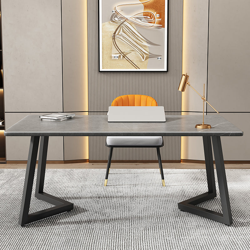 Stone Rectangle Office Desk Modern Style Computer Desk in Black