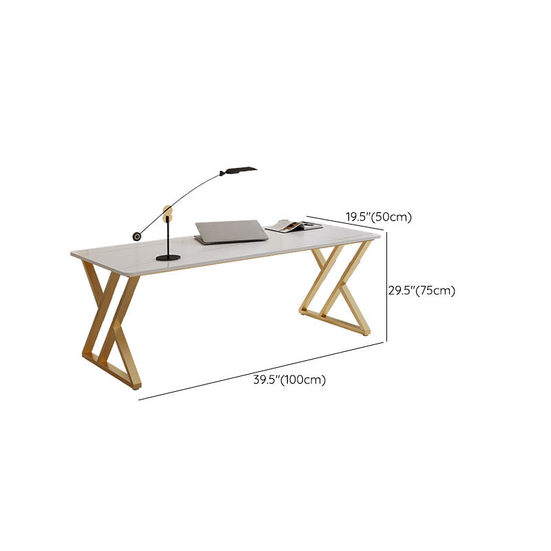 Contemporary Rectangular Writing Desk Antique Finish Computer Desk with Metal Legs