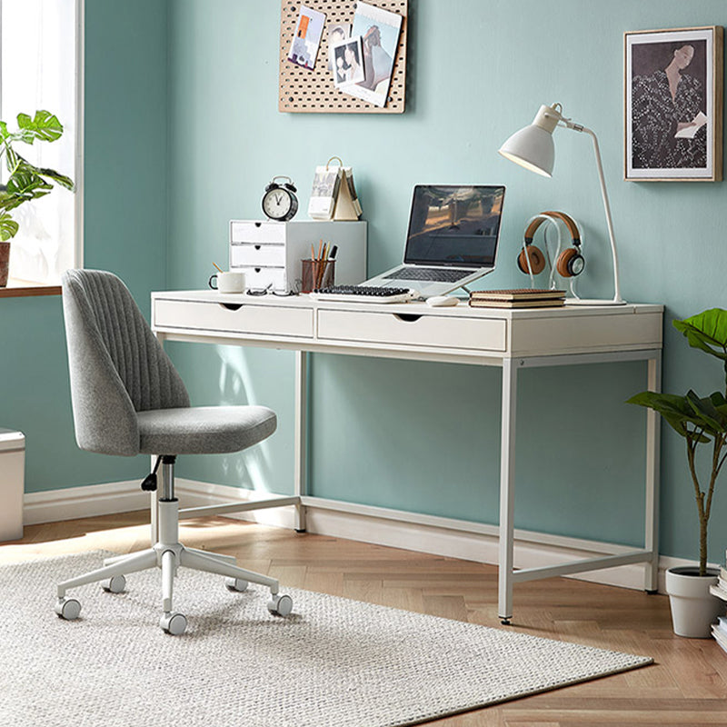 Modern Style Wood Office Desk Rectangular Shape Task Desk with 2-Legs in White/Blue