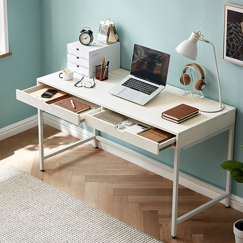 Modern Style Wood Office Desk Rectangular Shape Task Desk with 2-Legs in White/Blue