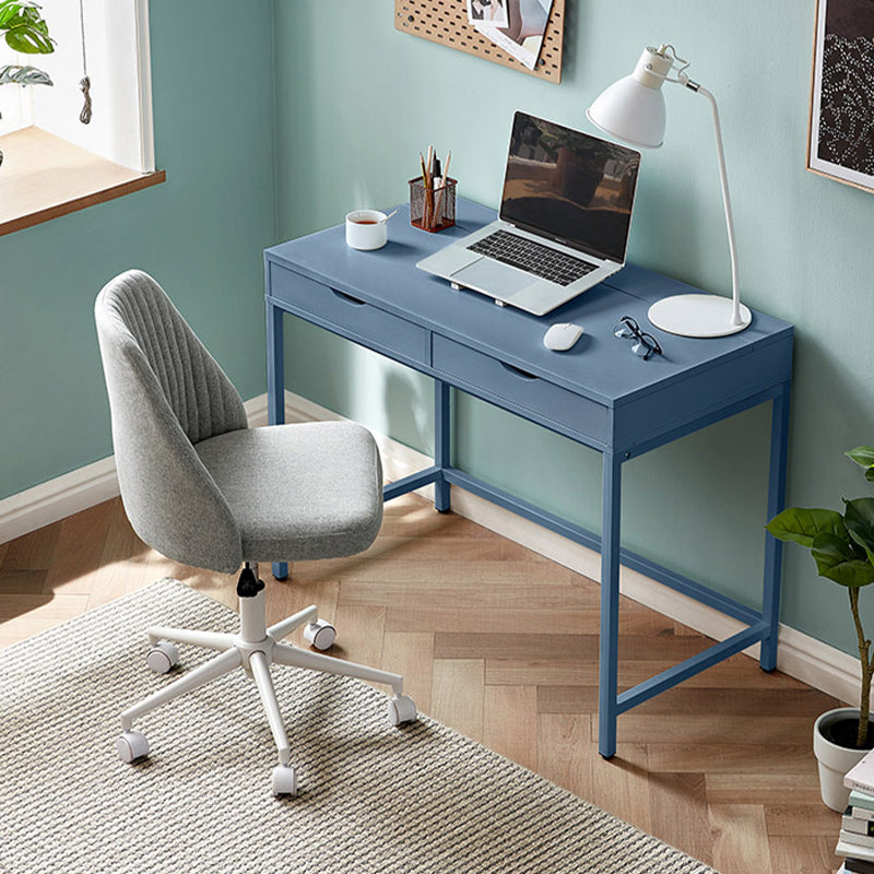 Modern Style Wood Office Desk Rectangular Shape Task Desk with 2-Legs in White/Blue