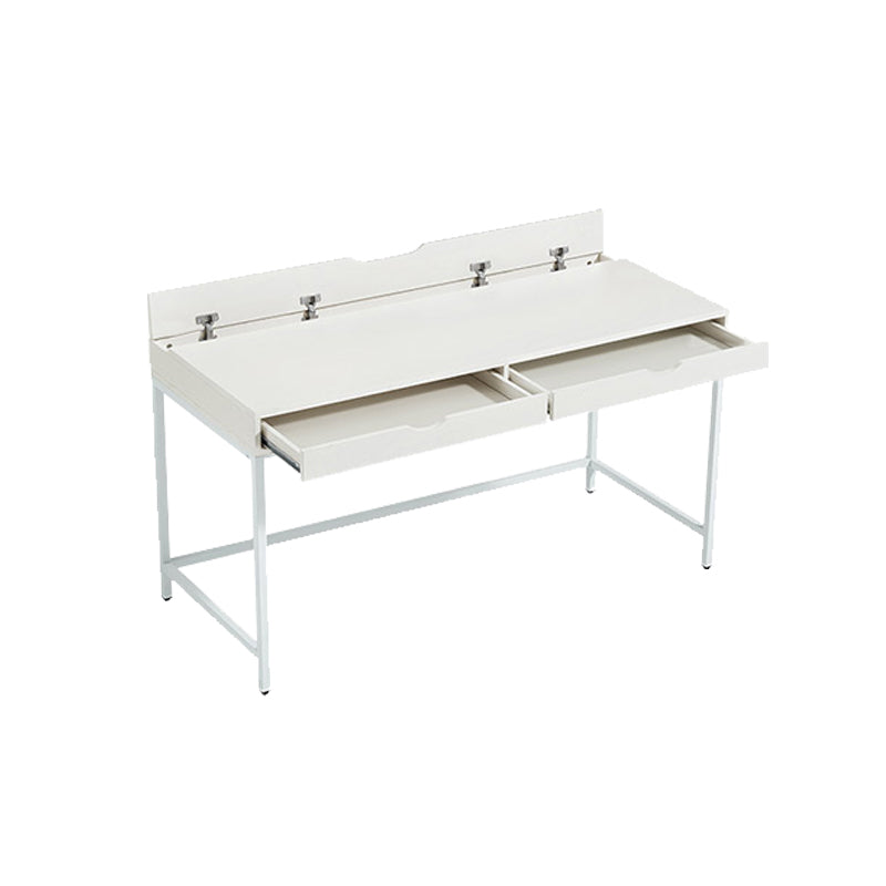 Modern Style Wood Office Desk Rectangular Shape Task Desk with 2-Legs in White/Blue