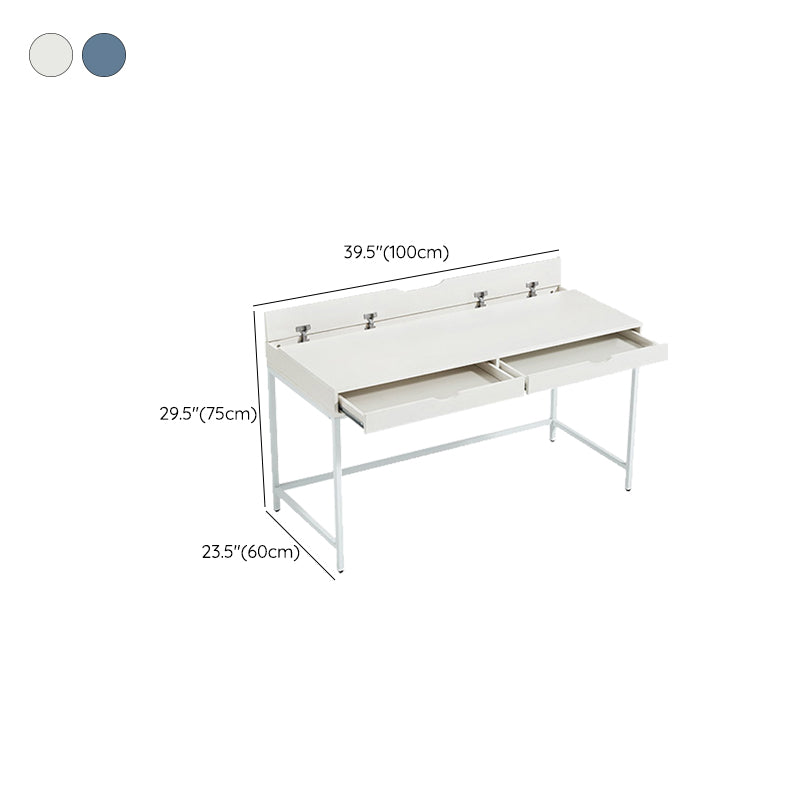 Modern Style Wood Office Desk Rectangular Shape Task Desk with 2-Legs in White/Blue