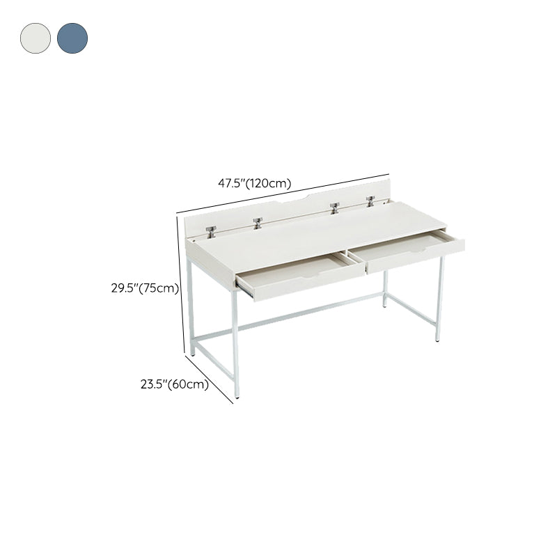 Modern Style Wood Office Desk Rectangular Shape Task Desk with 2-Legs in White/Blue