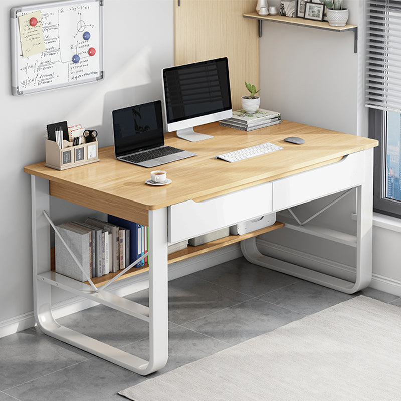 Wooden Rectangular Writing Modern Sled Base Office Desk with Drawers