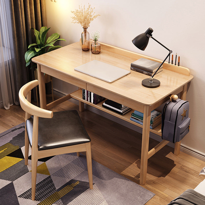 Rectangular Shaped Writing Desk Brown/White/Natural Office Desk with 1/2 Drawers